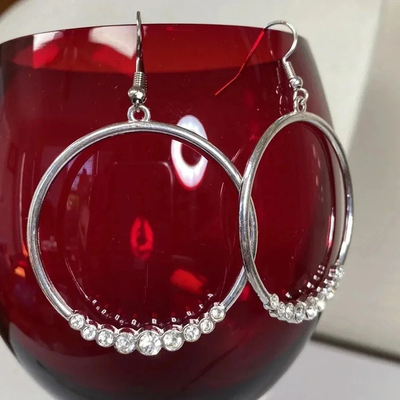 Open hoop circle earrings with rhinestones - Picture 4 of 4